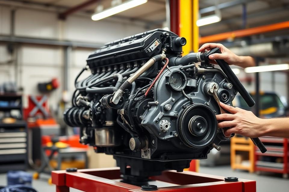 Engine rebuild in progress at Johnny's Radiator and Auto Repair in Victorville